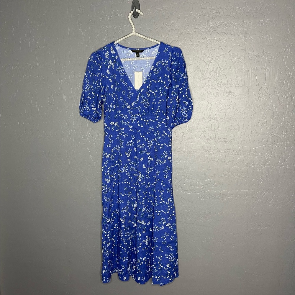 Banana Republic Blue Floral V Neck Dress